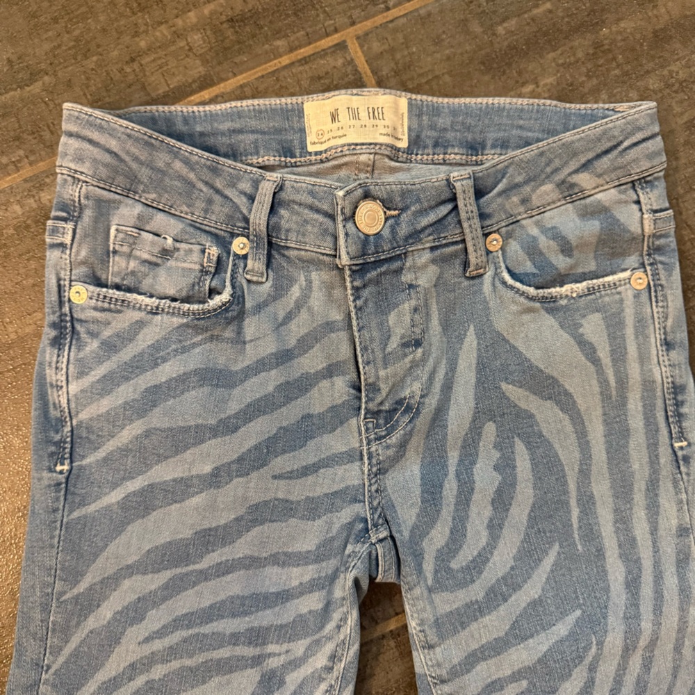We The Free Blue Zebra-Print Flare Jeans - Picture 3 of 7